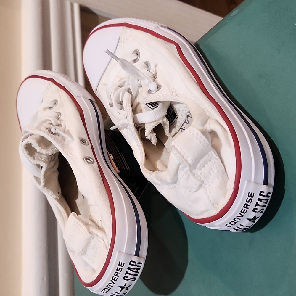 Converse White and Red Athletic Shoes - Picture 3 of 7